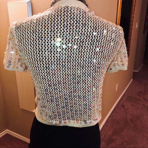Cejon Champagne Sequin Open Knit Shrug Sz S/M - Picture 5 of 8
